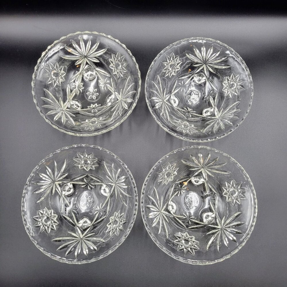 Clear Footed Dish Bowl Wavy Edge Interconnected Starburst Vintage Set Of 4 Read